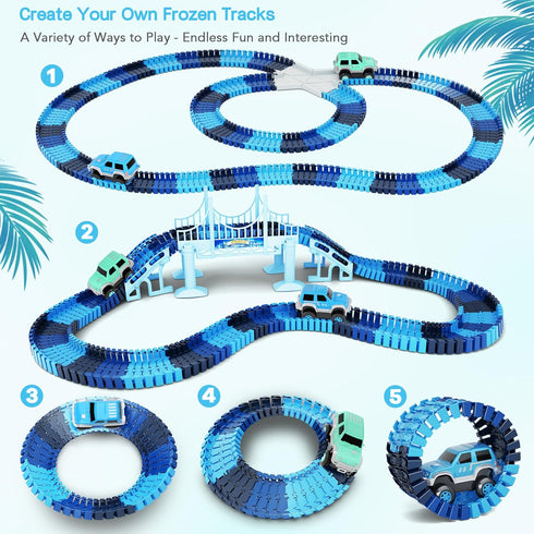 Track Car Toys, 269 PCS Racing Tracks Playset with 2 Cool Race Cars, Frozen World Race Road for Toddlers