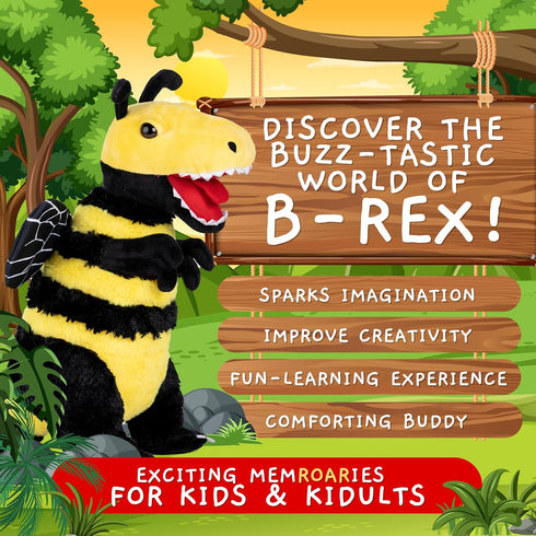 Randimals Plush Toy Stuffed Animal Mix - Bee & Tyrannosaurus Hybrid Soft Animals for Girls & Boys