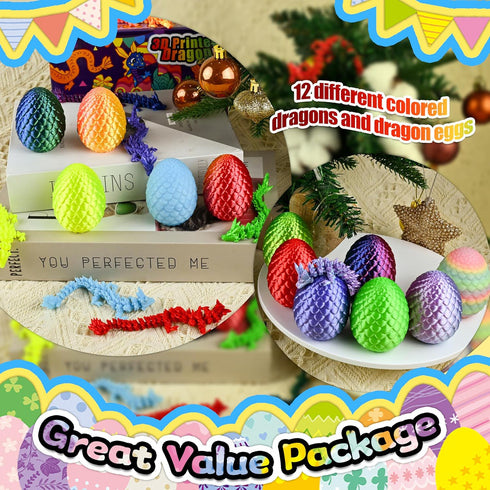 12PCS 3D Set Impossmaker Dragon Eggs with Dragon Inside, Easter Basket Stuffers Mini Easter Egg Articulated Unique