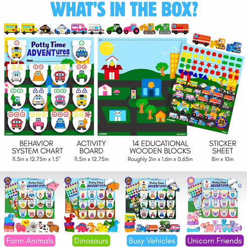 14PC 18M+ Potty Training Reward System - Wooden Stacking Blocks with Car and Truck Themed, Montessori Behavior System