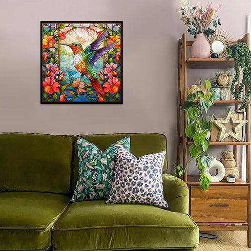 Hummingbird Puzzles for Adults, 1000 Pieces Stained Glass Spring Bird Flower Art Puzzle, Challenging Home Decor.