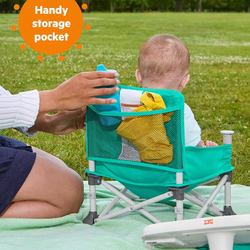 6 3 Bright Starts Pop 'N Sit Portable Booster, Indoor/Outdoor Use, Floor Seat with Feeding Tray, Teal, Mos - Yrs