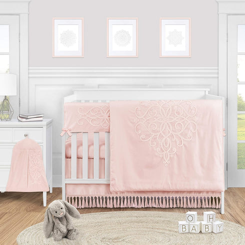 Sweet Jojo Designs Pink Boho Bohemian Girl Baby Nursery Crib Bed Skirt Dust Ruffle - Solid Color Blush Shabby Chic