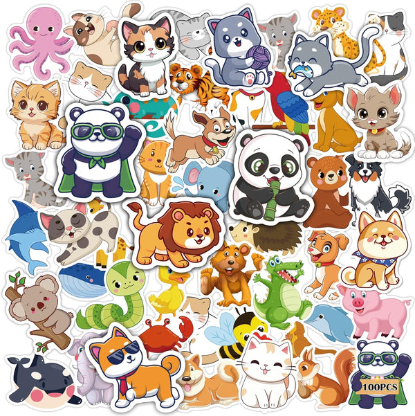 OHOME Water Bottle Stickers for Kids, Cute Animal Aesthetic Sticker Pack - 100 PCS Party Favors for Ages 4-12