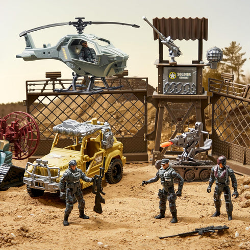 Set SYNCFUN Military Toy with Army Base, Vehicles, Action Figures & Weapon Accessories, Helicopter with Light & Sound