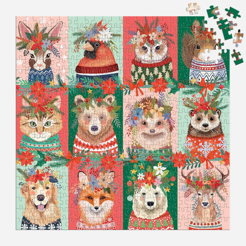 Galison Furry and Bright – 500 Piece Jigsaw Puzzle of Adorable Portraits of Furry Friends for The Holidays