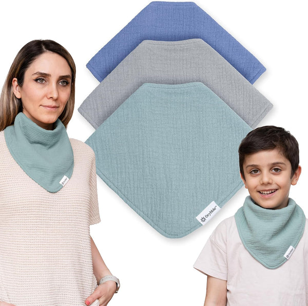 Bandana Bibs with 3 Waterproof Lining Organic Cotton Drool Bibs for Adults