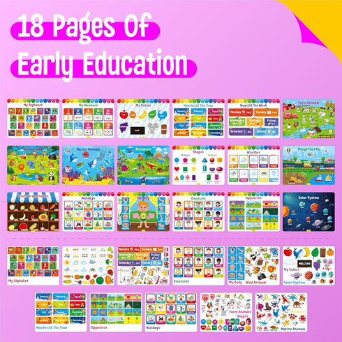 Preschool Busy Book, 30 Themes Activities, Montessori Learning Toy for Alphabet/Numbers/Shapes for Boys & Girls