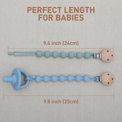 Silicone Pacifier Clips for Baby, 2-in-1 Pacifier Holder & Teething Ring Toy, BPA Free, 2 Pack (Sage+Ether)