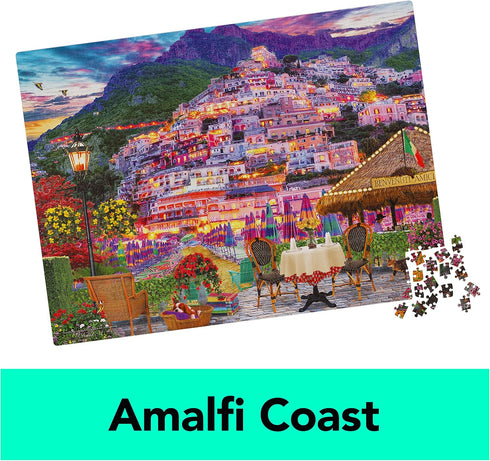 2-Pack of 1000-Piece Jigsaw Puzzles, Amalfi Coast & Japan Garden, Exclusive for Adults and Kids Ages 8+.