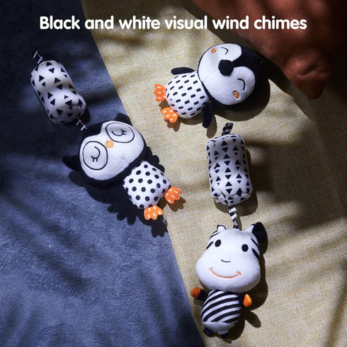 3 6 9 12 Girls,4 Pack TUMAMA Black and White Baby Toys for Months,Plush Hanging Rattles,Newborn Stroller Toys for Boys