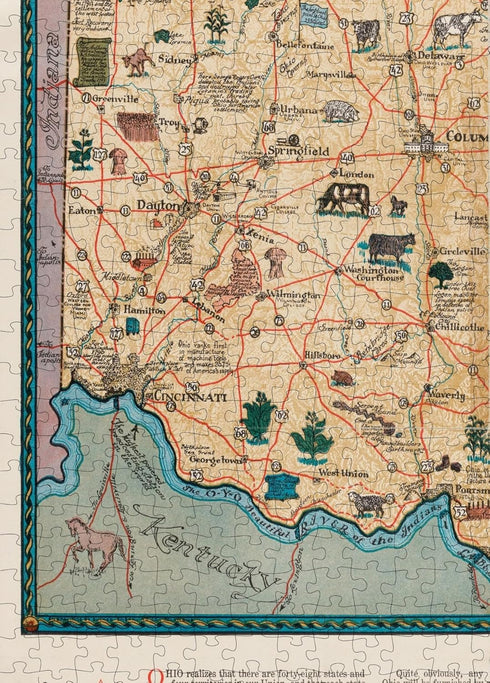 1000 Piece Puzzle for Adults: 1934 Map of Ohio, Cartograph of Ohio - The Oldest State US Puzzles