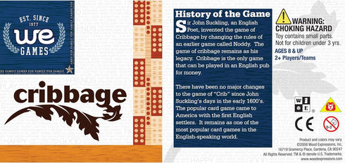 WE Games Classic Cribbage Board Set - 2 Track Solid Oak Wood with Metal Pegs, Family Games