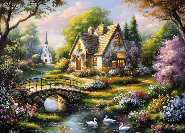 Beautiful Cottage Jigsaw Puzzles 1000 Pieces for Adults Quaint Church 1000 Piece