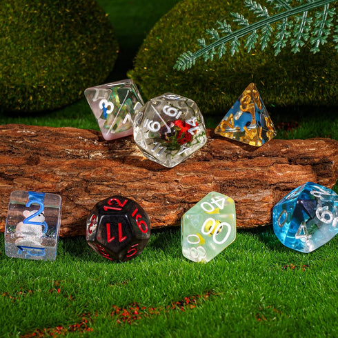 Cusdie 7-Die DND Dice | Polyhedral Dice Set Filled with Animal for Dungeons and Dragons