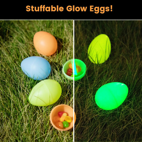 120 240 POPGIFTU Glow in the Dark Easter Eggs Bulk Prefilled Plastic Eggs with Mini Glow Sticks for Night Egg Hunt