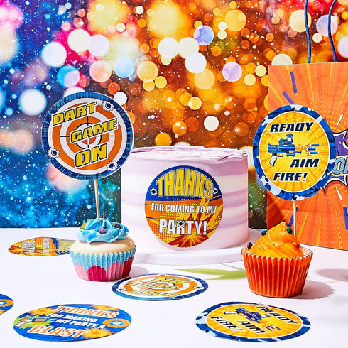 Zonon 60 Pieces Dart Battle Stickers, Birthday Party Themed Labels for Party Favors