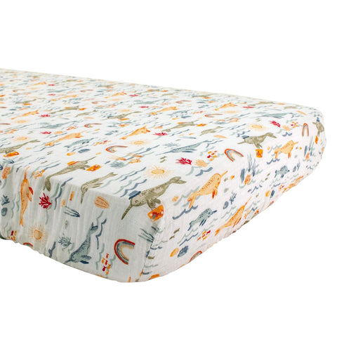 Bebe au Lait Classic Muslin Crib Sheet, 100% Cotton, Fits Standard Crib Mattress - Narwhal