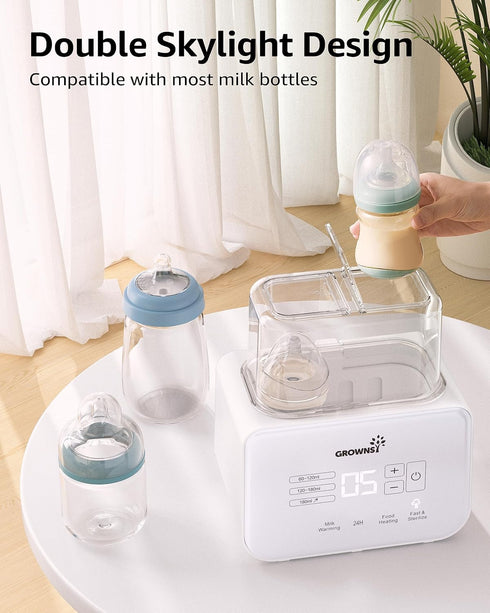 8-in-1 2 Baby Bottle Warmer, Grownsy Fast Milk Warmer with Timer Breastmilk or Formula, Fits Bottles, Accurate