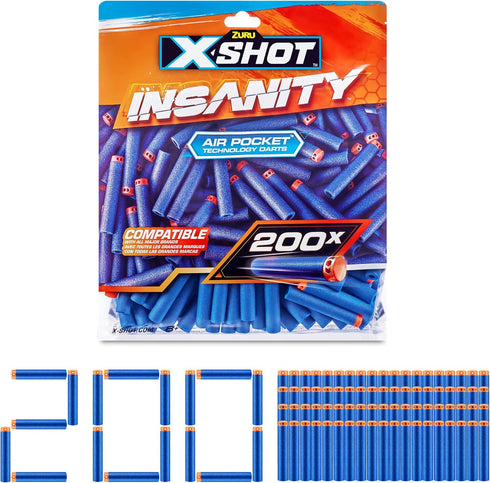 ZURU X-Shot Insanity 200 Dart Refill Pack, Compatible with X-Shot and Other Brands, Outdoor Blaster Toys