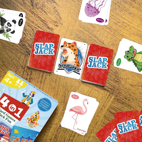 Classic Card Games for Kids - Go Fish, Old Maid, Slap Jack, Memory Match - 4 Decks in 1 Pack for Ages 4+