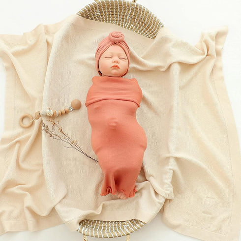 Trilly Set 12 Baby Swaddle Blanket with Turban - Coral Pink, Milestone Stickers for Girls - Newborn Swaddle Blankets