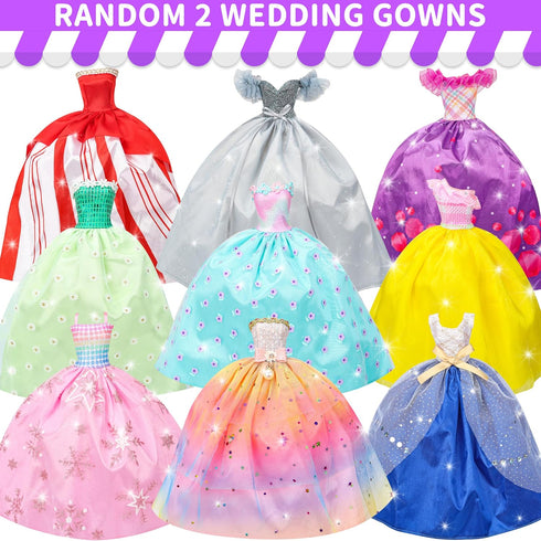 52 Pcs Doll Clothes and Accessories,2 Wedding Gowns 6 Fashion Dresses 2 Set Casual Outfits Top and Pant 2 Swimsuit,20 Hanger 10 Shoe 10 Accessories Toys for Girls Kids Birthday Gift