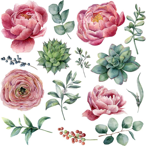 Amaonm Removable 3D Pink Red Peony Flowers Wall Decal - DIY Peel and Stick Art Decor for Kids Bedroom