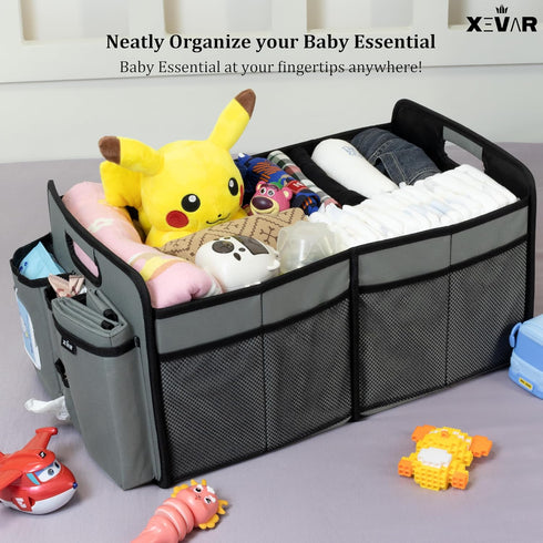 Baby Diaper Caddy Organizer with Changing Mat - Portable Car Caddy for Newborn Essentials, Diapers & Wipes, Perfect