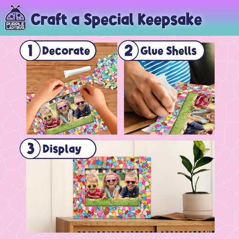 PURPLE LADYBUG DIY Mosaic Photo Frame Craft Kit - Summer Activities for Kids & Teens, Arts & Crafts for Girls 8-12