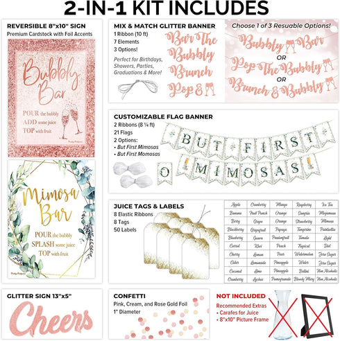 PRESTIGE Mimosa Bar Kit, Bridal Shower Decorations, Rose Gold Bachelorette Party Decor, Brunch & Bubbly Sign