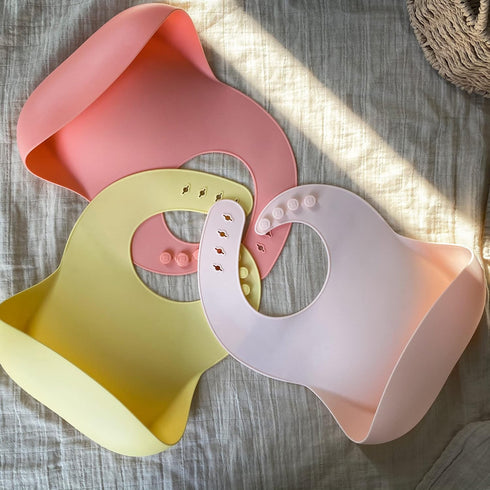 Moonkie Silicone Baby Bibs Set of 3, BPA Free Soft Adjustable Fit Waterproof Feeding Bibs for Babies and Toddlers