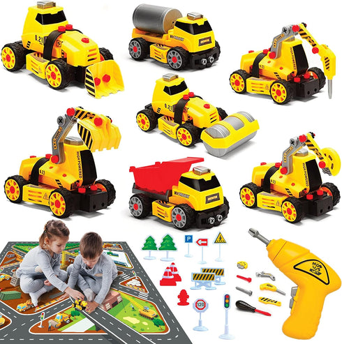 MOBIUS Toys 7-in-1 Take-Apart Truck Construction Set STEM Building Toy w/Drill, Lights