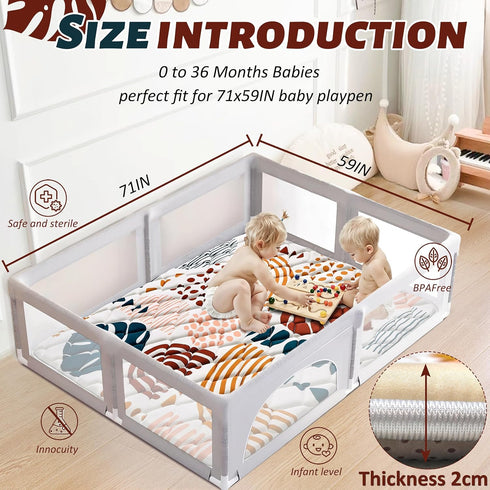 71x59 Baby Play Mats for Floor, Playpen Mat for Babies, Extra Thicker & Soft Floor Crawling Mat, Foldable Non-Slip