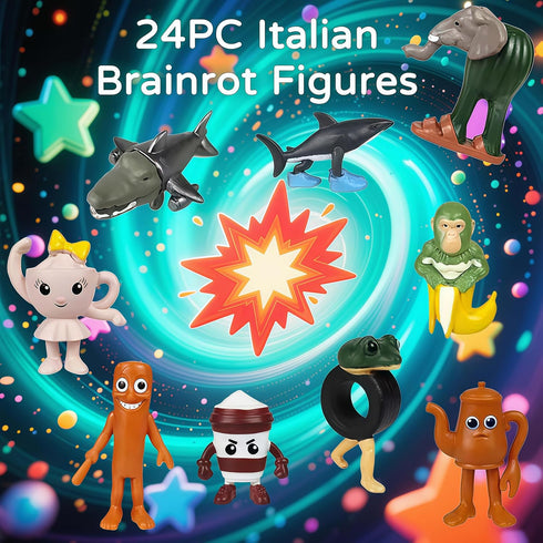 Mushplushies 24PCS 1.8" Italian Brainrot Steal a Brainrot Toys, Brain Rot Action Figure, Tralalero Tralala Tung Tung