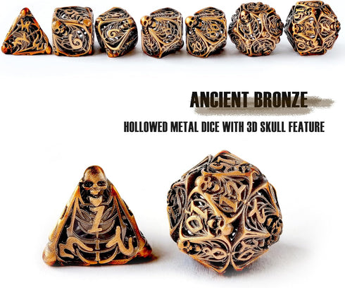 Metal Dice Set D&D: Hollow Polyhedron 7pcs Dungeons and Dragons Skull Style, Suitable for Role-Playing Games