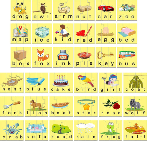 72 Word Spelling Puzzles with Error-Correction Mechanism, Perfect for Preschool Learning (36 Blocks Double Sided)