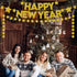 KatchOn Gold Happy New Year Banner - Pre-Strung 10 Feet Banner, 13 Feet Garland for 2025 Party Supplies