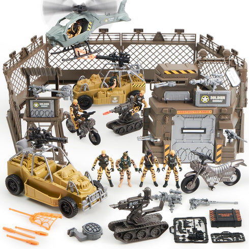 JOYIN Military Base Toys Set - Includes Military Base, Vehicles, Army Men Action Figures, and Weapon Gear Accessories
