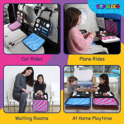 Travel Fidget Case Set - 12 Fidget Toys, Road Trip Activities for Kids, Sensory Toys for Long Trips (Pink)