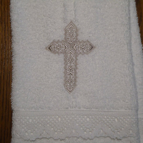 Integrity Designs Baby Baptism Towel with Cross Embroidery and Lace