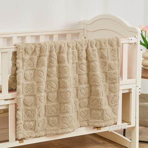 Cozy 30"x40" Yurhap Fleece Baby Blanket Heart Checkered, Ultra Soft Baby Blankets for Boys Girls, Fluffy Infant Toddler