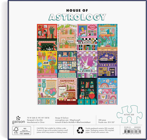 House of Astrology 500 Piece Foil Puzzle from Galison - 20"x20", Beautifully Illustrated, Fun Activity for Zodiac