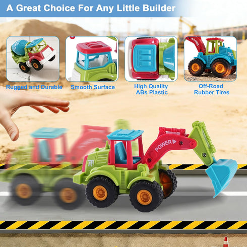 Cogwak 6 Pack Set Bulldozer 3-8 Friction Construction Vehicles Toys for Boys, Push and Go Engineering Cars