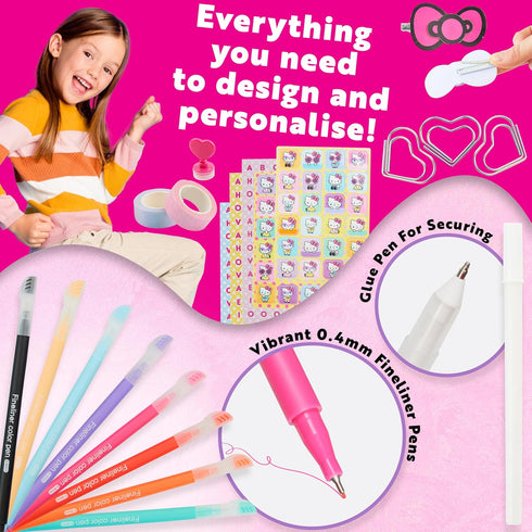 Hello Kitty A5 DIY Journal Kit for Girls Teens Kawaii Spiral Notebook Hair Clips Keychain Bookmark Stickers Cute Stuff