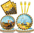 96 Pcs Construction Birthday Party Plates Napkins Forks Supplies Tableware Set Disposable