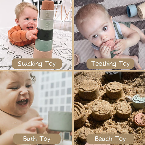 Moonkie Stacking Cups Toy, Fun Educational Silicone Soft Teething Toy, 7 Piece Set for Ages 6+ Months