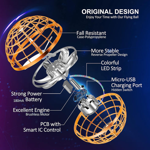 LEMATRIX 2024 Flying Orb Ball Toy - Hover Ball Boomerang, Mini Drone Cosmic Globe, Indoor Outdoor Toys for Ages 6-12