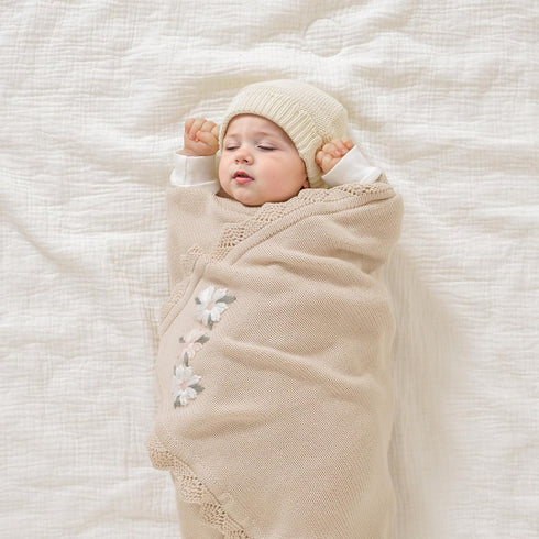 100% 40"x30" LAWKUL Baby Blanket Traceable Cotton Knit Receiving Blankets Infant Swaddle for Newbron Boy Girls Beige