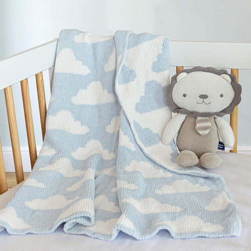 Cozy 40x30 Living Textiles Blue Clouds Chenille Soft Baby Blanket Reversible Premium Fabric for Best Comfort